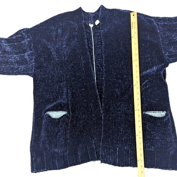 Anthropologie Moth Oversized Chenille Cardigan Sweater Womens XS Navy Blue - Picture 8 of 10